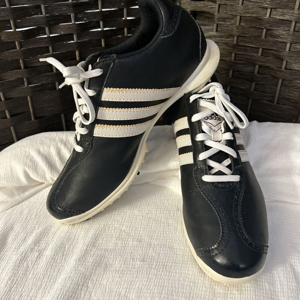 Adidas TRAXION Golf Shoes Women's Size 8 White & Black Waterproof Soft Spikes